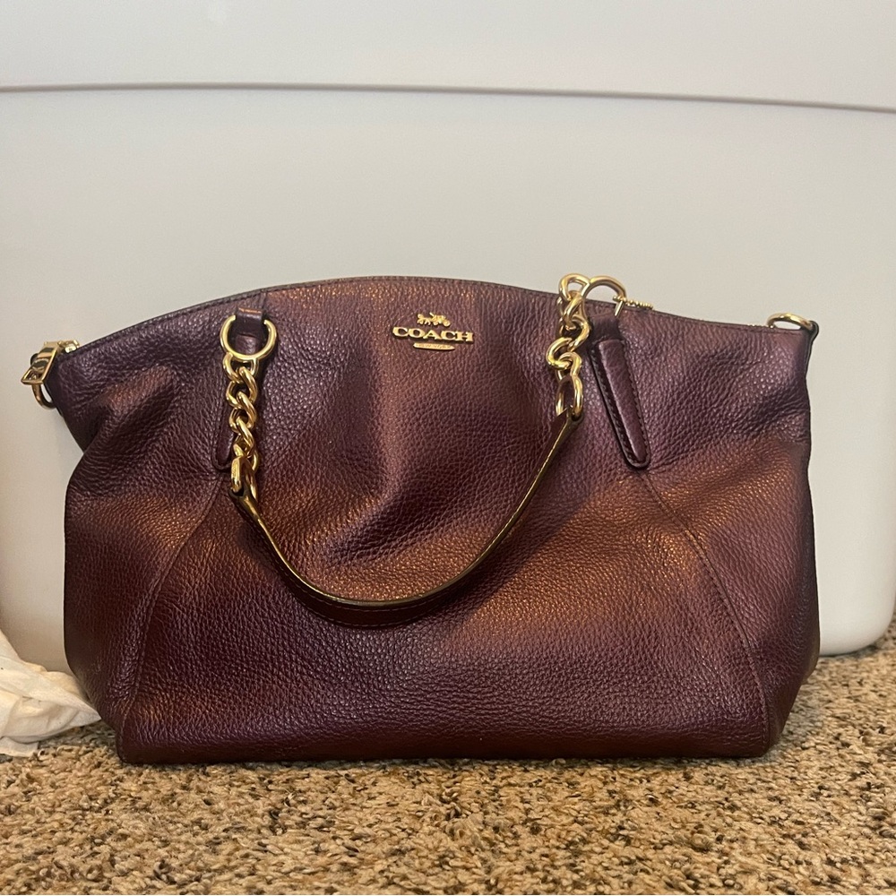 Coach burgundy purse hand bag with shoulder straps included